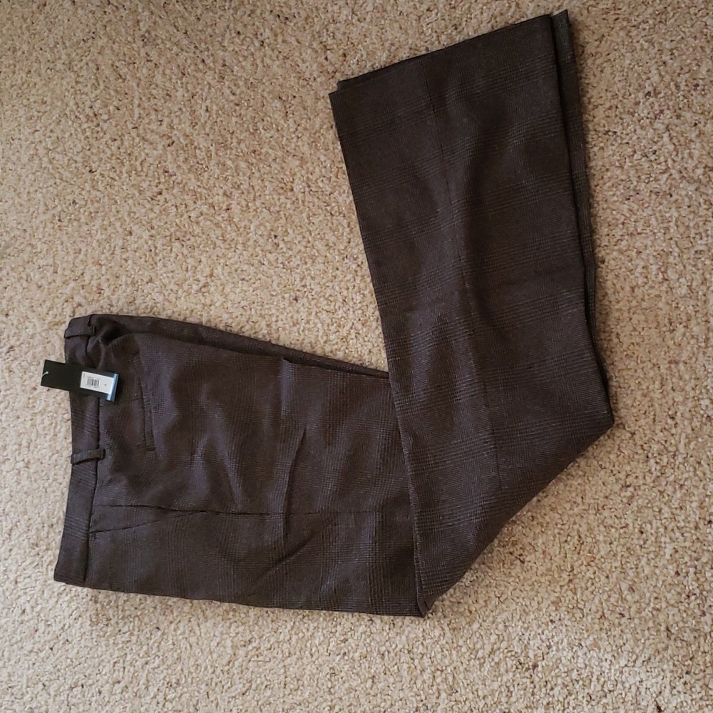 Banana Republic brown  polyester/rayon slacks with very subtle plaid design.